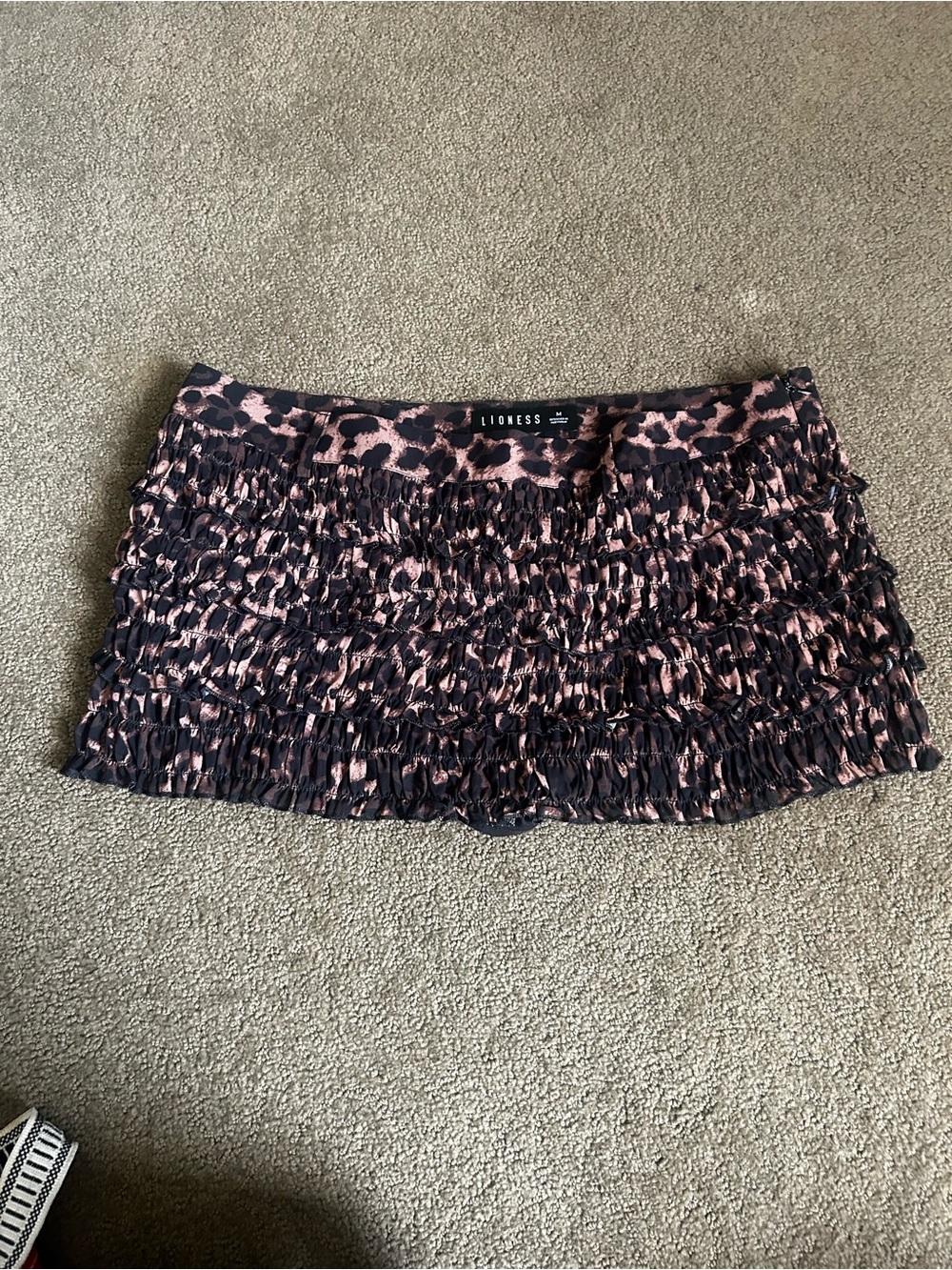NWOT Lioness Black and Brown Leopard Ruffle Mini Skirt
